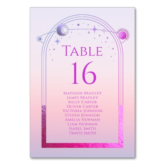 神秘的なサンセットピンクサンムーンスター結婚ズ テーブルナンバー (裏面)