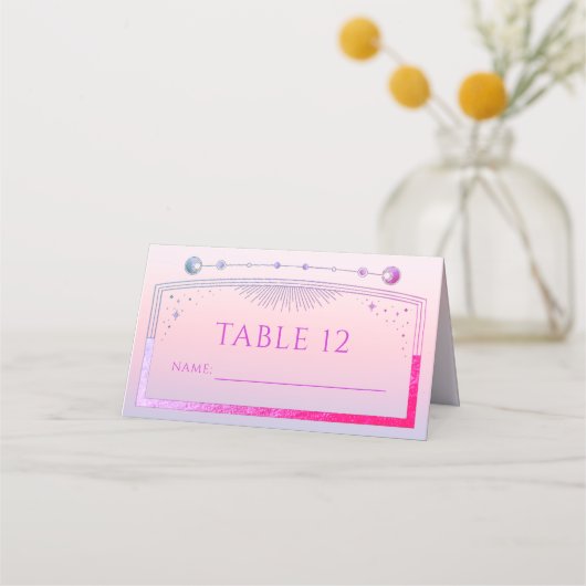 神秘的なサンセットピンクサンムーンスター結婚ズ プレイスカード (正面)