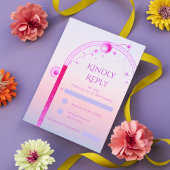 神秘的なサンセットピンクサンムーンスター結婚ズ 出欠カード