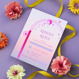 神秘的なサンセットピンクサンムーンスター結婚ズ 出欠カード