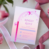 神秘的なサンセットピンクサンムーンスター結婚ズ 出欠カード