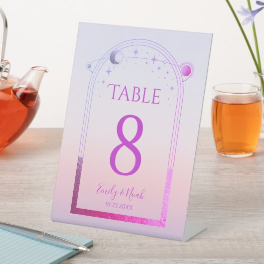 神秘的なサンセットピンクサンムーンスター結婚ズ 台座サイン (インサイチュ)