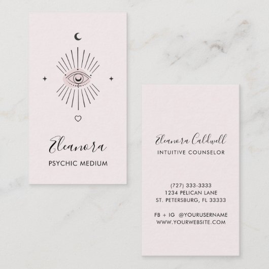 神秘的なサードアイシンボルロゴ赤面ピンクサイキック 名刺 (正面/裏面)