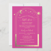 神秘的なシックなピンク金ゴールドサンムーンスターベビーシャワー 招待状 (正面)