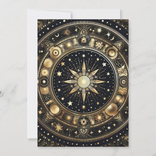 神秘的なシックなブラック金ゴールドサンムーン結婚ズ 招待状 (裏面)