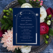 神秘的なシックなブルーシルバースタームーンフォト宇宙 招待状