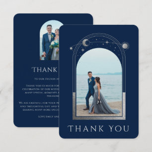 神秘的なシックなブルーシルバースタームーンフォト結婚ズ サンキューカード