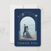神秘的なシックなブルーシルバースタームーンフォト結婚ズ サンキューカード (正面)