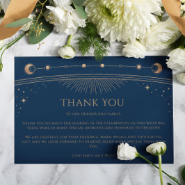 神秘的なシックなブルー金ゴールドスタームーンフォト結婚ズ サンキューカード