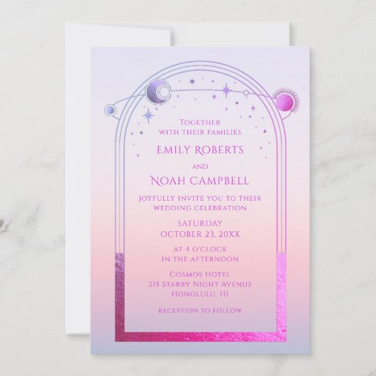 神秘的なシックサンセットピンクスタームーンフォト宇宙 招待状 (正面)