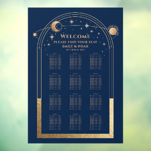 神秘的なシックブルー金ゴールドサンムーンスターズ結婚ズ ウィンドウサイン