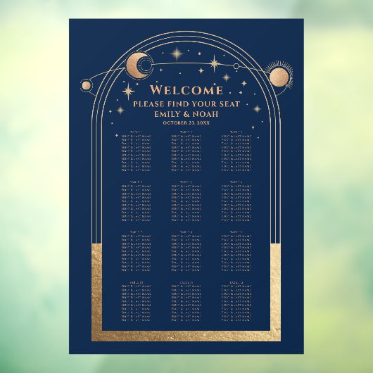 神秘的なシックブルー金ゴールドサンムーンスターズ結婚ズ ウィンドウサイン (シート3)