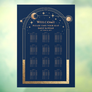 神秘的なシックブルー金ゴールドサンムーンスターズ結婚ズ ウィンドウサイン