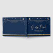 神秘的なシックブルー金ゴールドサンムーンスターズ結婚ズ ゲストブック (全面)