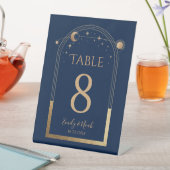 神秘的なシックブルー金ゴールドサンムーンスターズ結婚ズ 台座サイン (インサイチュ)