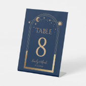 神秘的なシックブルー金ゴールドサンムーンスターズ結婚ズ 台座サイン (正面)