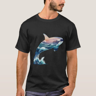 神秘的なシャチの海の波の二重露光 Tシャツ