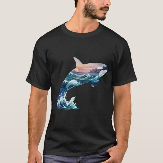 神秘的なシャチの海の波の二重露光 Tシャツ (正面)