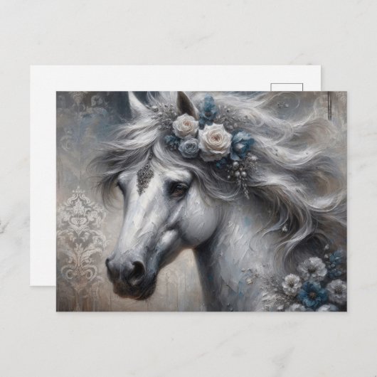 神秘的なシルバーホースオイル塗装ファインアートスタイル ポストカード (正面/裏面)