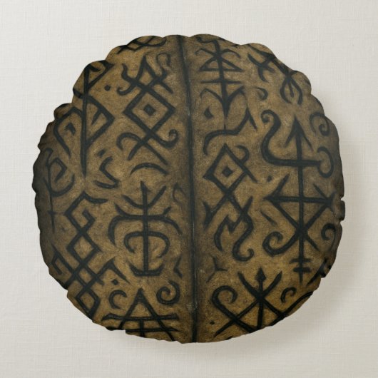 神秘的なシンボルと暗いオカルト装飾用クッション ラウンドクッション (正面)