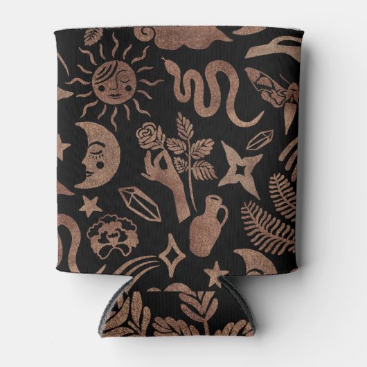 神秘的なシンボル：ヘビ、太陽、月。 缶クーラー (正面)