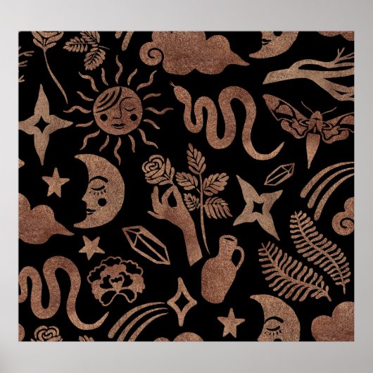 神秘的なシンボル：蛇、太陽、月。 ポスター (正面)