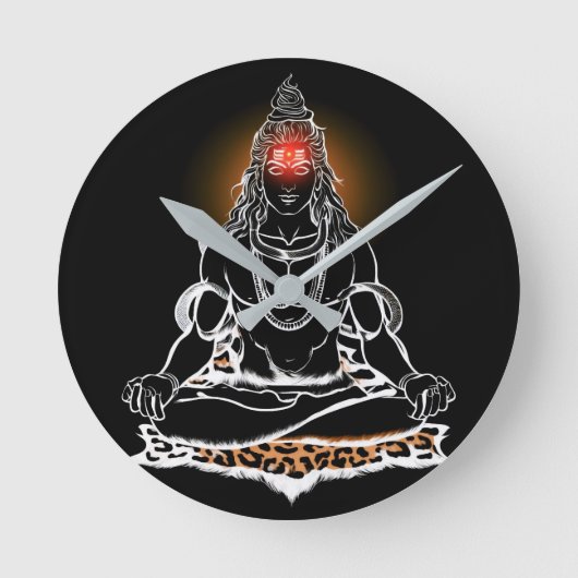 神秘的なシヴァ瞑想：神のラインアート ラウンド壁時計 (正面)