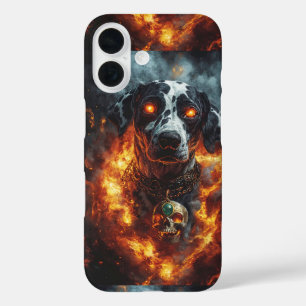 神秘的なジュエリーを持つ暗いファンタジーの消防犬 iPhone 16ケース