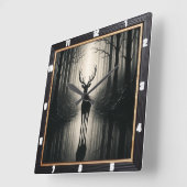 神秘的なスタッグフォレストシルエット スクエア壁時計 (傾斜)