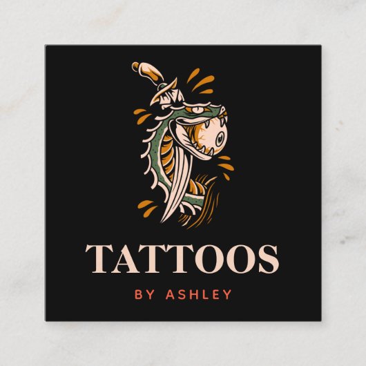 神秘的なスネークアイボール&ソードタトゥーモダンアーティスト スクエア名刺 (正面)