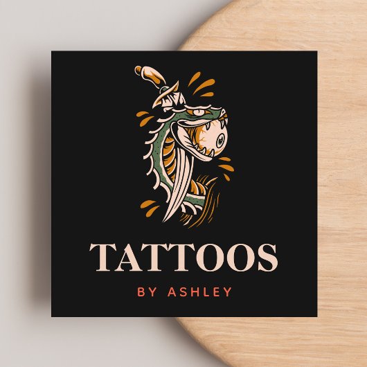 神秘的なスネークアイボール&ソードタトゥーモダンアーティスト スクエア名刺