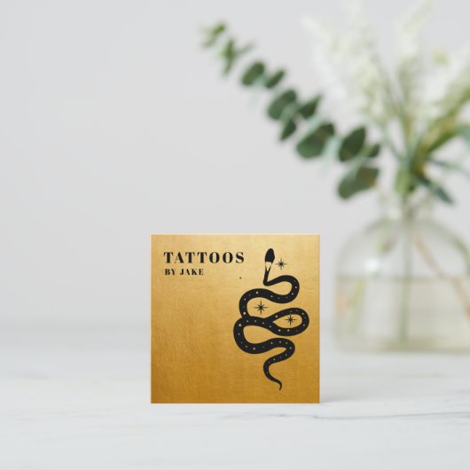 神秘的なスネークタトゥーアーティスト金ゴールド スクエア名刺 (スタンド正面)