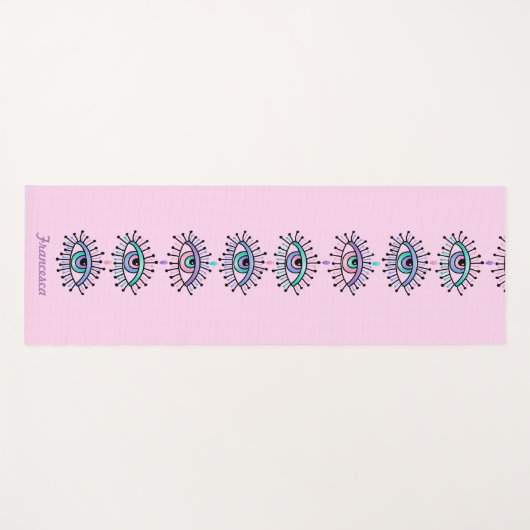 神秘的なスピリチュアルの目ピンクに三目のモチーフ ヨガマット (正面(横))