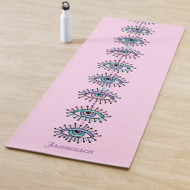 神秘的なスピリチュアルの目ピンクに三目のモチーフ ヨガマット