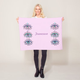 神秘的なスピリチュアルアイズピンク フリースブランケット