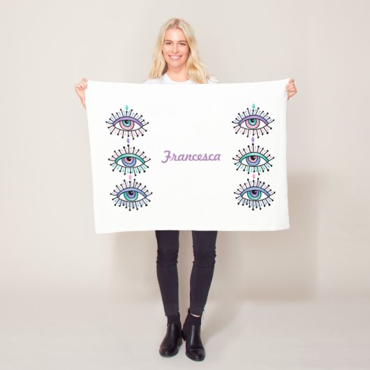 神秘的なスピリチュアルアイズホワイト フリースブランケット (インサイチュ)