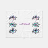 神秘的なスピリチュアルアイズホワイト フリースブランケット (正面(横))