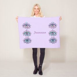 神秘的なスピリチュアルアイズラベンダー フリースブランケット