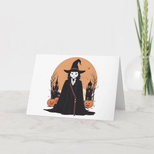 神秘的なセイラムの黒猫とパンプキン 招待状 (正面)