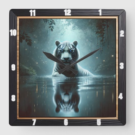 神秘的なタイガーフォレスト時計 スクエア壁時計 (正面)