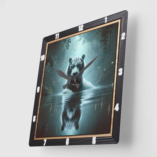 神秘的なタイガーフォレスト時計 スクエア壁時計 (傾斜)