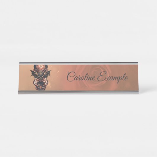 神秘的なタイムトラベル翼、スチームパンク時計。 デスクネームプレート (正面)