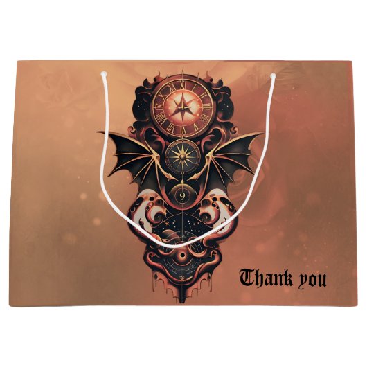 神秘的なタイムトラベル翼、スチームパンク時計。 ラージペーパーバッグ (正面)