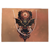 神秘的なタイムトラベル翼、スチームパンク時計。 ラージペーパーバッグ (裏面)