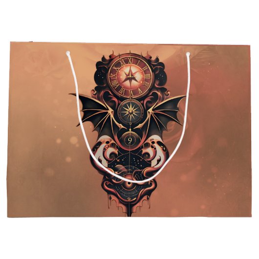 神秘的なタイムトラベル翼、スチームパンク時計。 ラージペーパーバッグ (裏面)