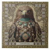 神秘的なタカの精霊の動物の部族パーソナライズされたたち タイル (正面)