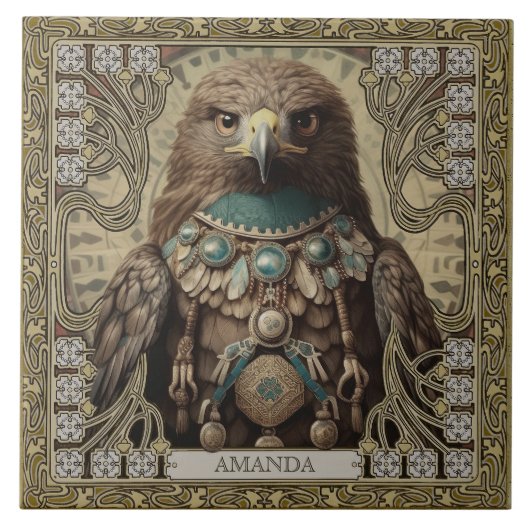 神秘的なタカの精霊の動物の部族パーソナライズされたたち タイル (正面)