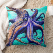 神秘的なタコブルー海波抽象芸術アート クッション (ブランケット)