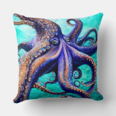神秘的なタコブルー海波抽象芸術アート クッション (裏面)