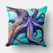神秘的なタコブルー海波抽象芸術アート クッション (正面)